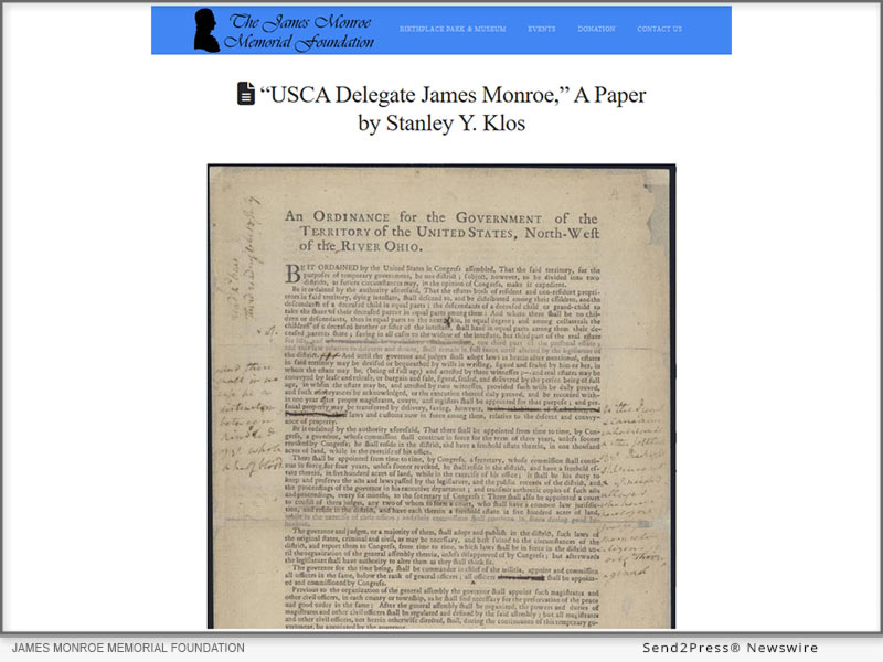 USCA Delegate James Monroe, a paper by Stanley Y. Klos